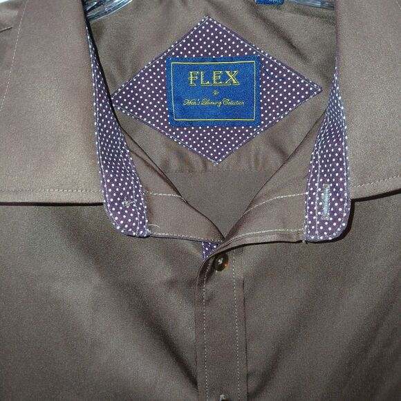 Men's FLEX Brown Long Sleeve Button Down Dress Shirt XL - Picture 5 of 13